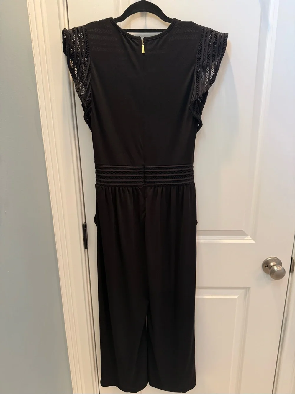 Michael Kors Black Crochet-Yoke Cropped Jumpsuit